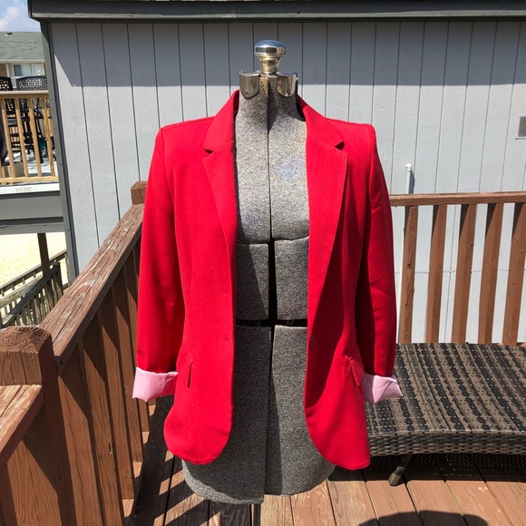 Jackets & Blazers - RED BLAZER WITH INSIDE STRIPE SLEEVES